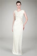 Crinkle Chiffon Lace Inset Gown in Cream