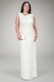 Crinkle Chiffon Lace Inset Gown in Cream