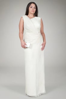 Crinkle Chiffon Lace Inset Gown in Navy