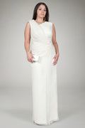 Crinkle Chiffon Lace Inset Gown in Cream