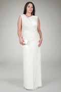 Crinkle Chiffon Lace Inset Gown in Navy