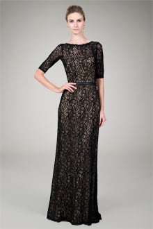 Lace Bateau Gown in Black / Nude