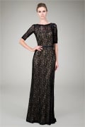 Lace Bateau Gown in Black / Nude