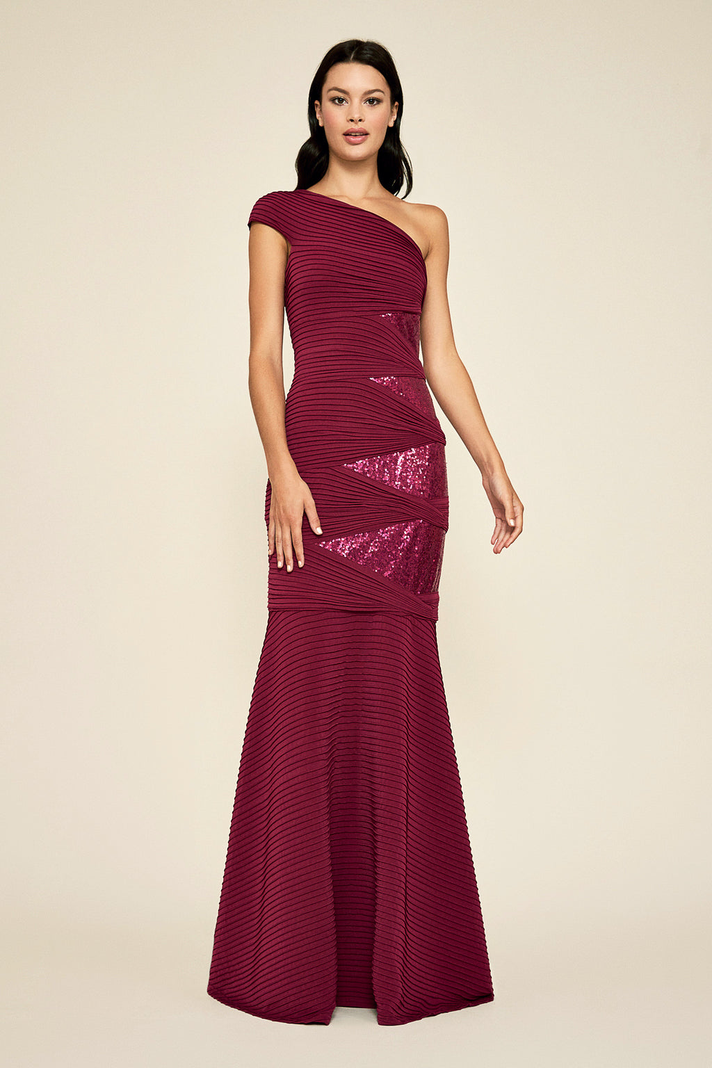 Jiri One-Shoulder Sequin Gown