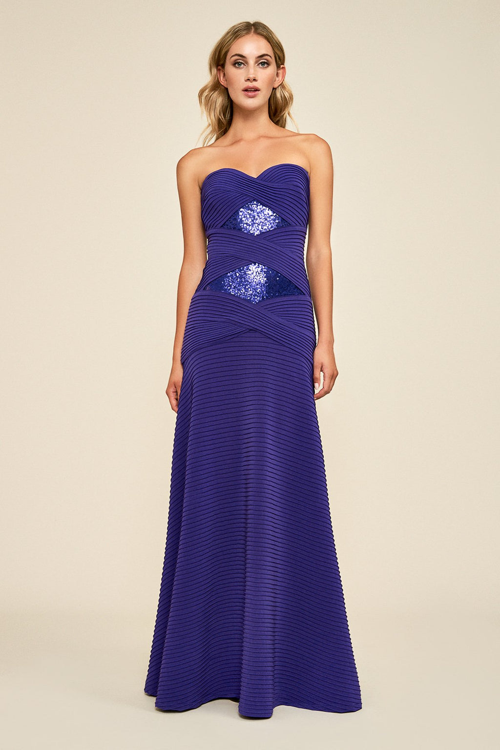Tadashi Shoji - Jovian Strapless Pintuck Sequin Gown
