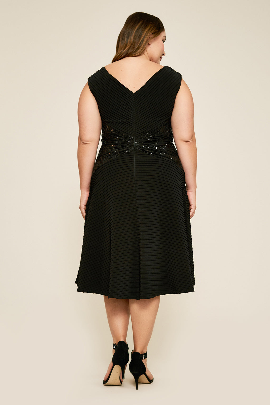 Tadashi Shoji - Celsi Sleeveless Pintuck Sequin Dress - PLUS SIZE