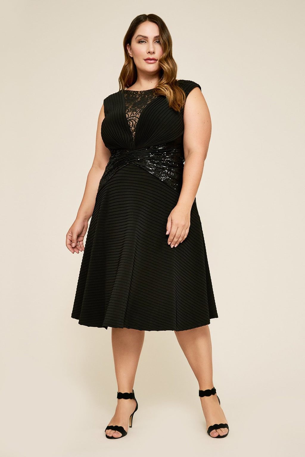 Tadashi Shoji - Celsi Sleeveless Pintuck Sequin Dress - PLUS SIZE