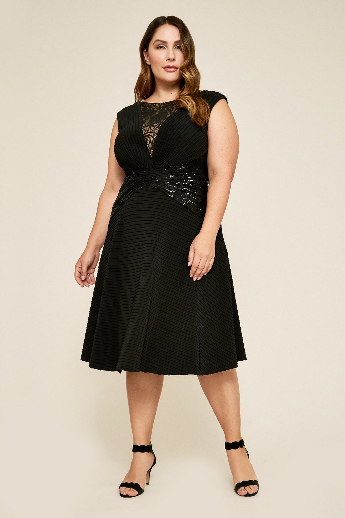 Tadashi Shoji - Celsi Sleeveless Pintuck Sequin Dress - PLUS SIZE