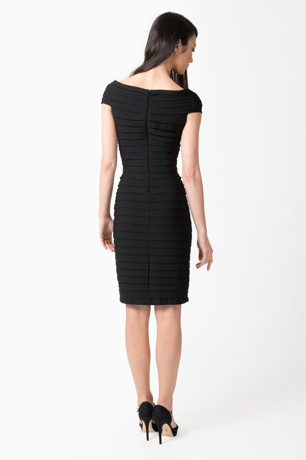 Shutter Pleated Jersey Cocktail Dress in Black