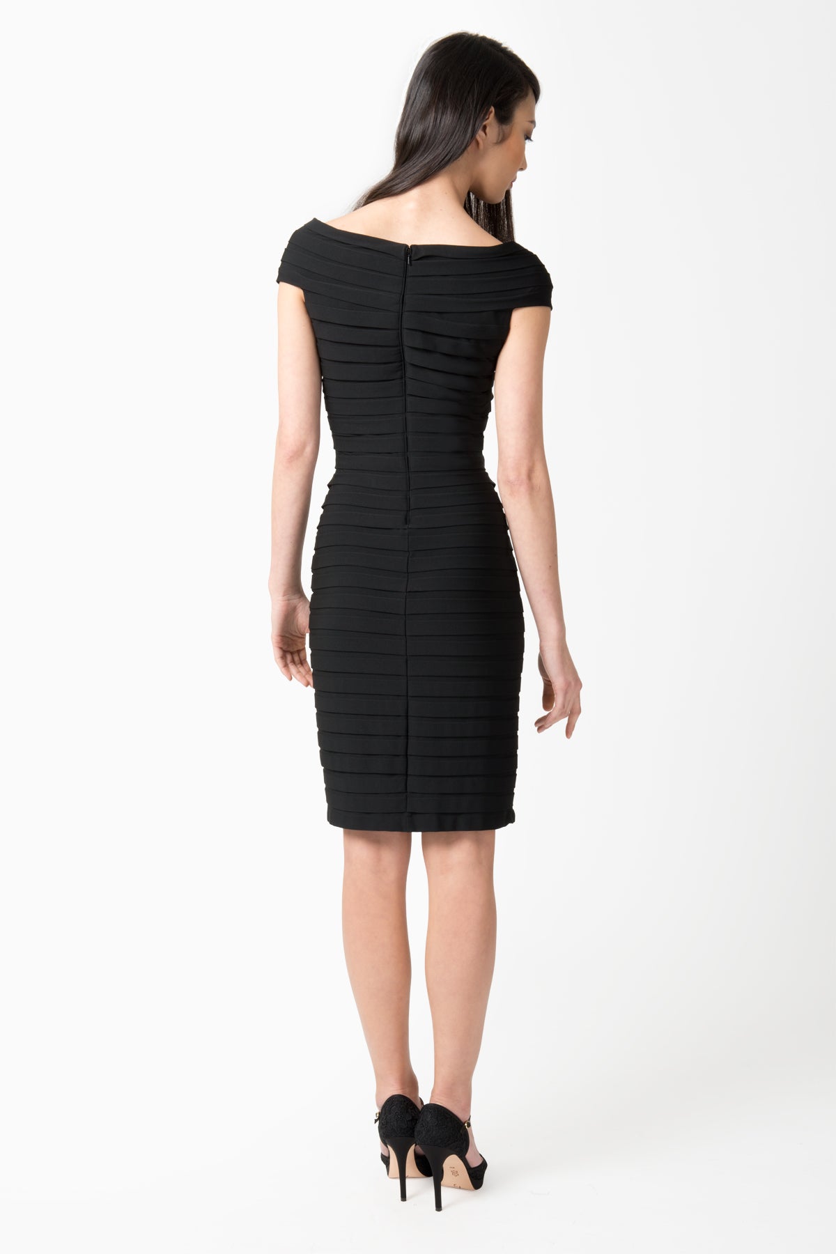 Shutter Pleated Jersey Cocktail Dress in Black