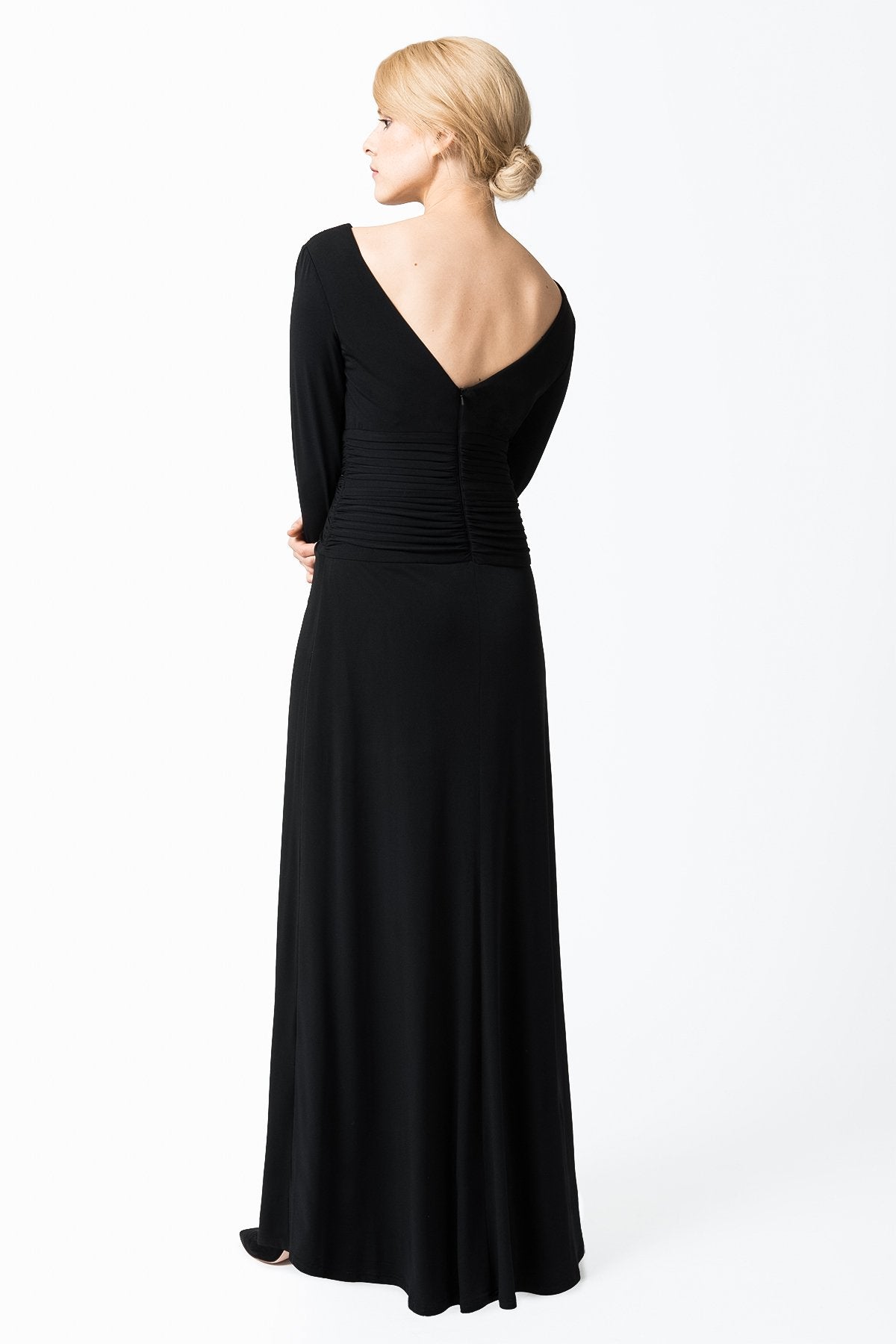 Draped Twist Luxe Jersey Gown in Black