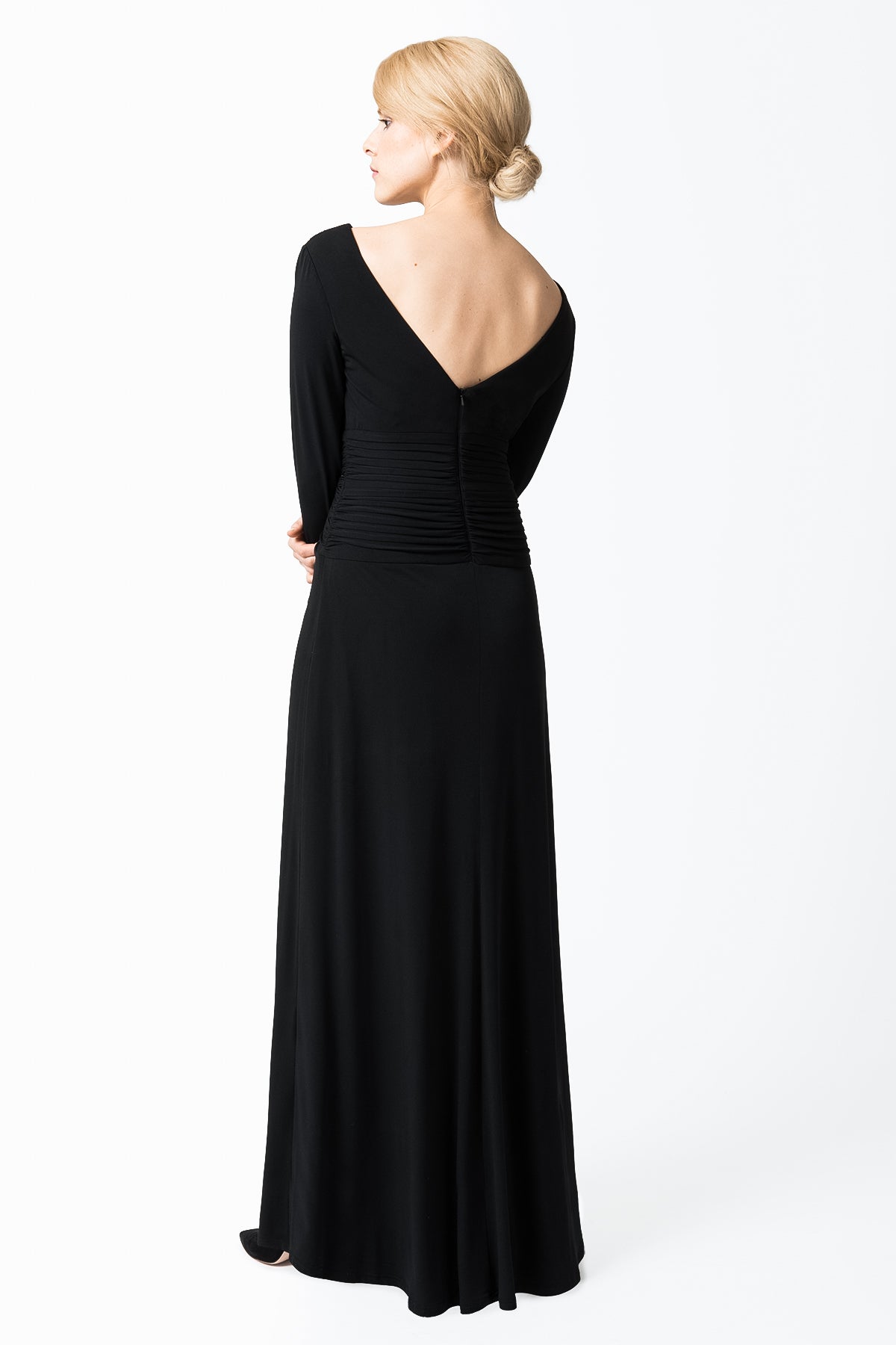 Draped Twist Luxe Jersey Gown in Black