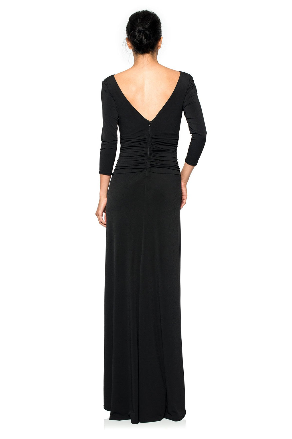 Draped Twist Luxe Jersey Gown in Black