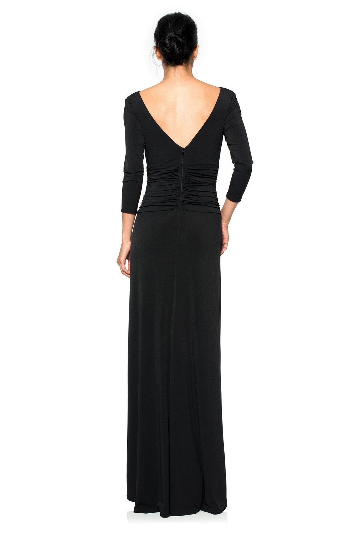 Draped Twist Luxe Jersey Gown in Black