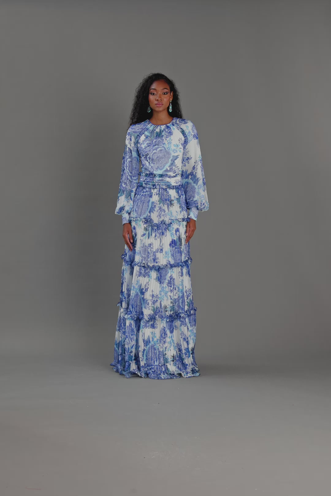 Atlas Pleated Floral Print Gown – Tadashi Shoji Official Online