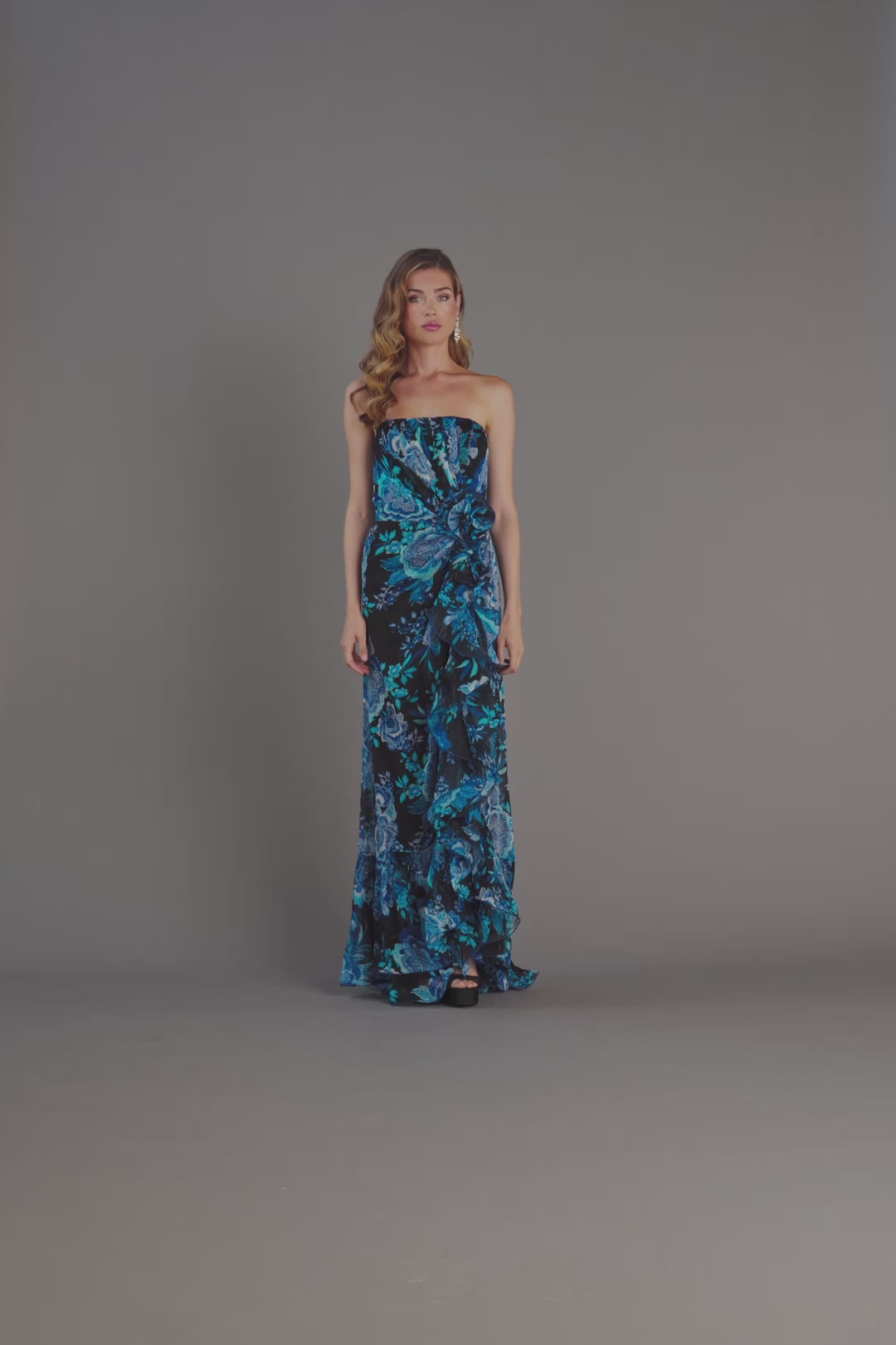 Morwenna Floral Print Ruffle Gown – Tadashi Shoji Official Online