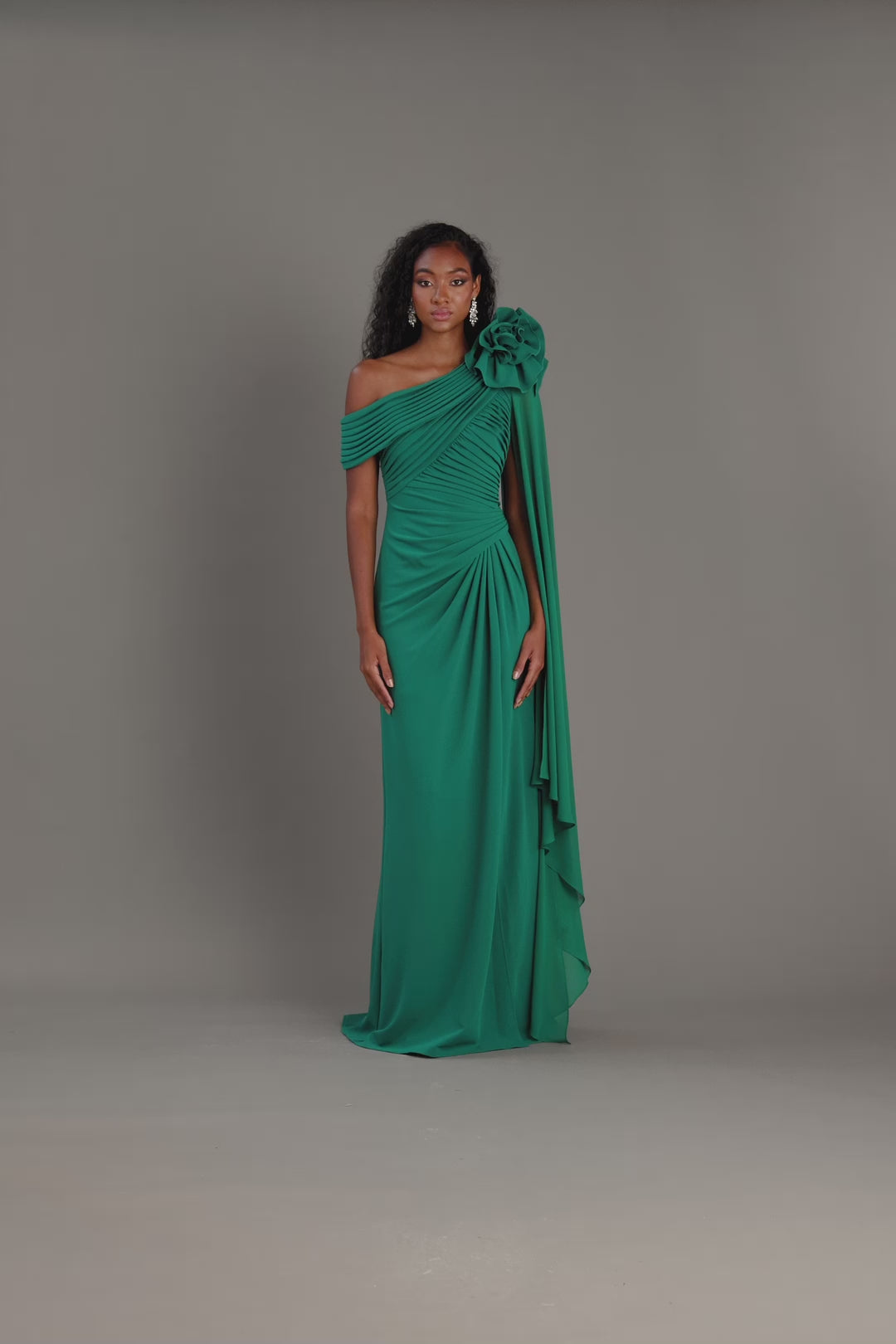 Kamari Draped Rosette Shoulder Gown – Tadashi Shoji Official