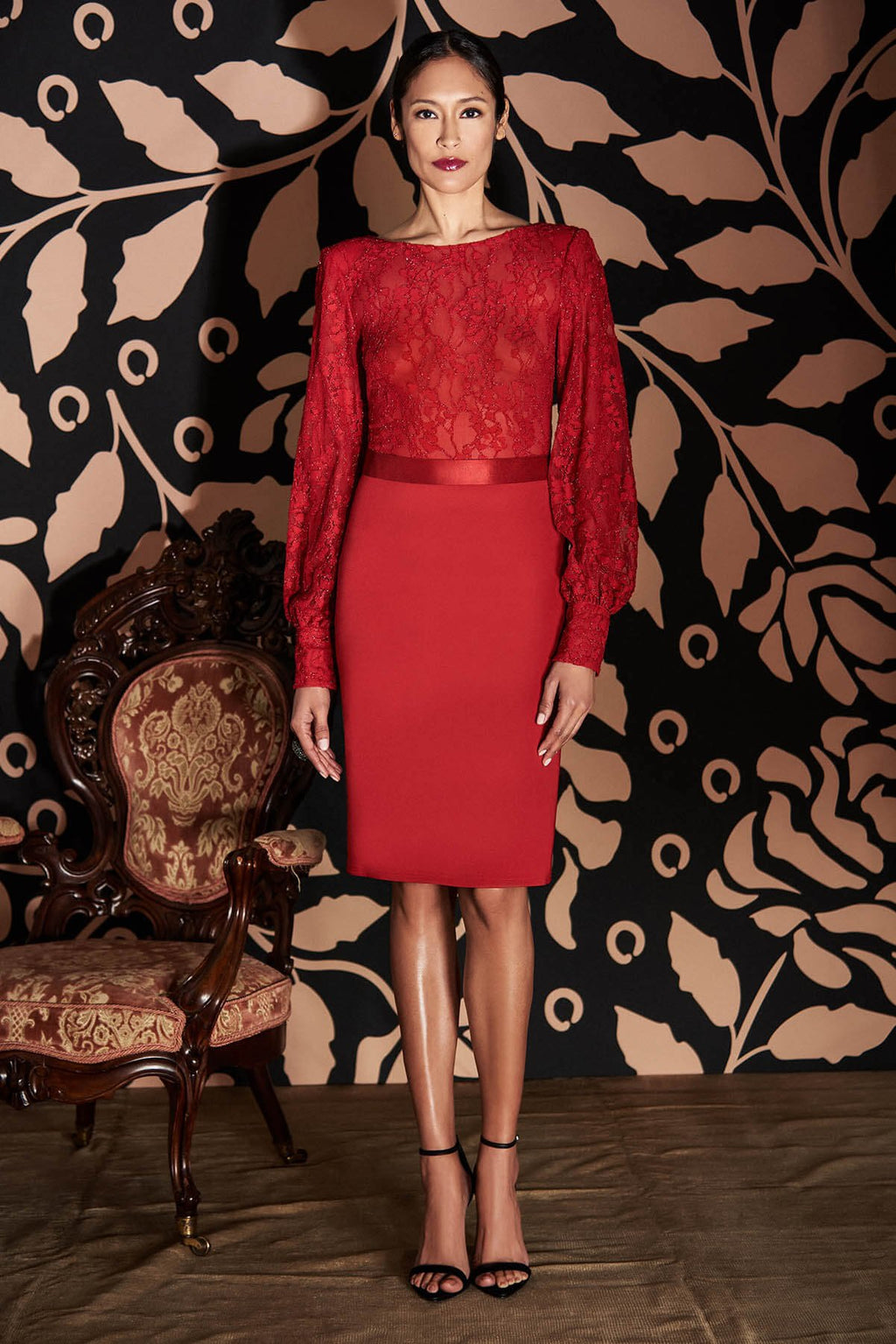 Ryman Long-Sleeve Lace & Crepe Dress