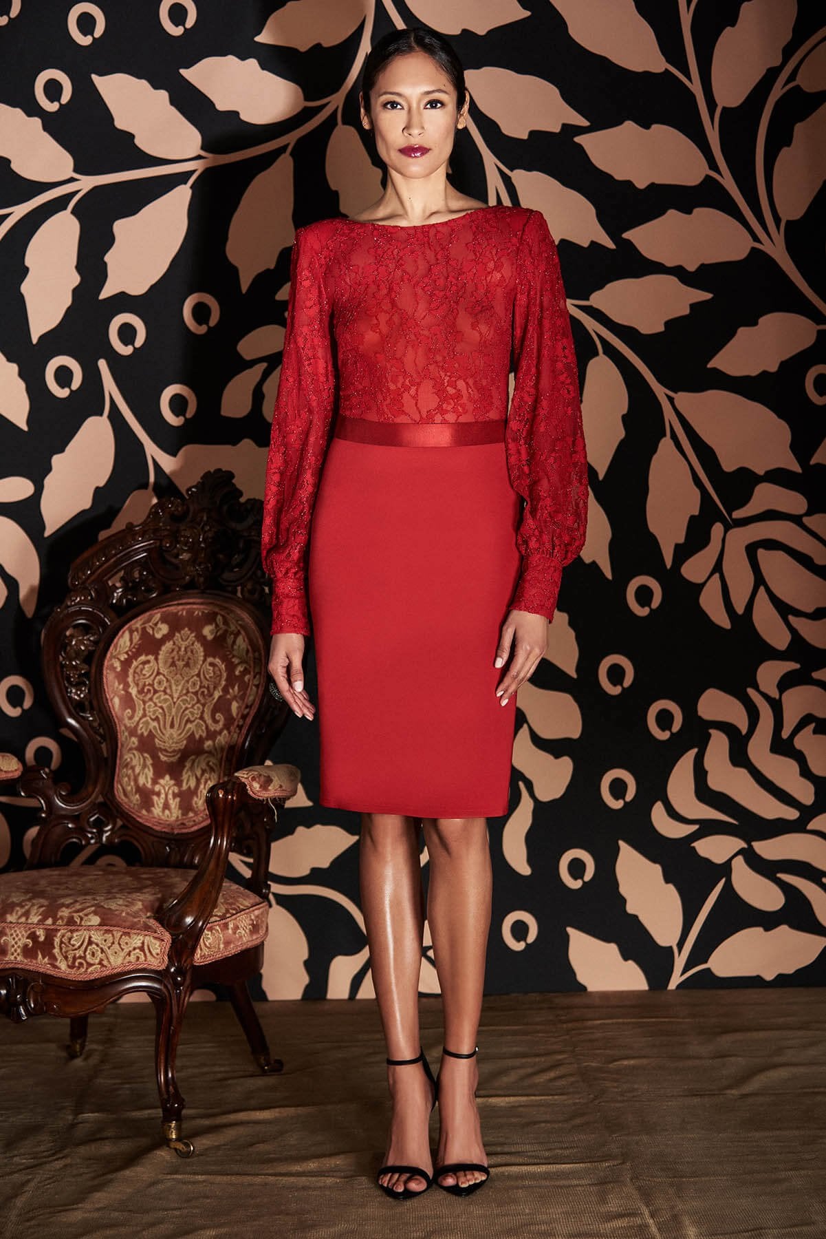 Ryman Long-Sleeve Lace & Crepe Dress