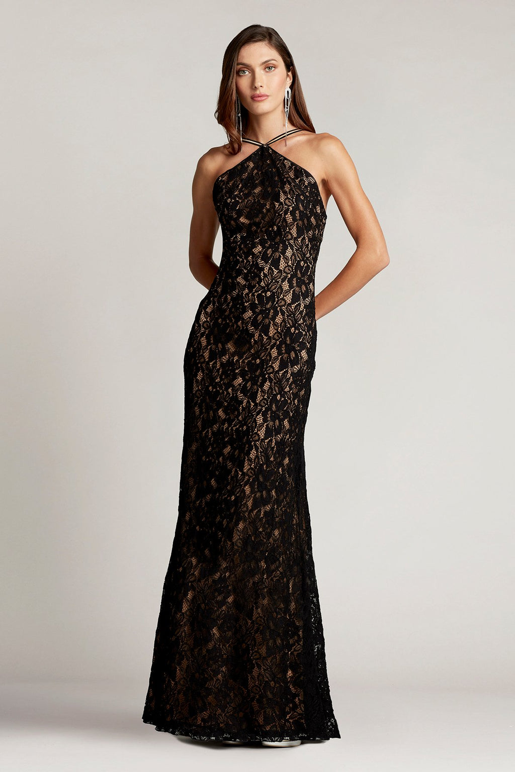 Aiden Floral Lace Halter Gown
