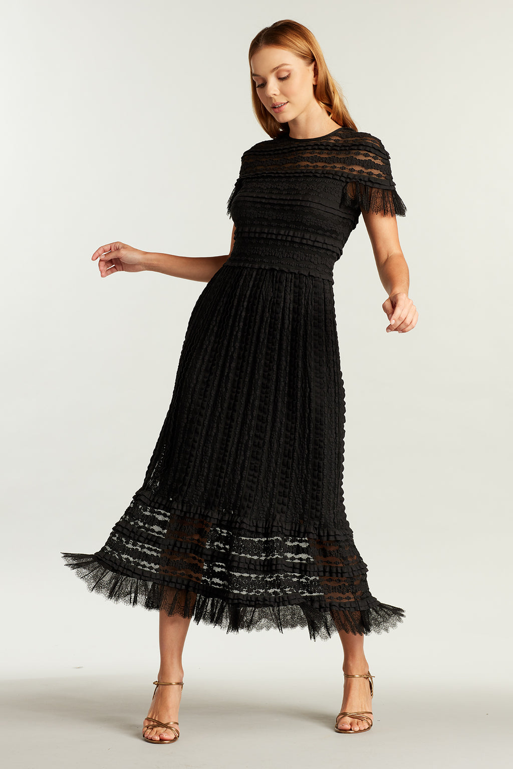 Anji Ruffle-Knit Midi Dress
