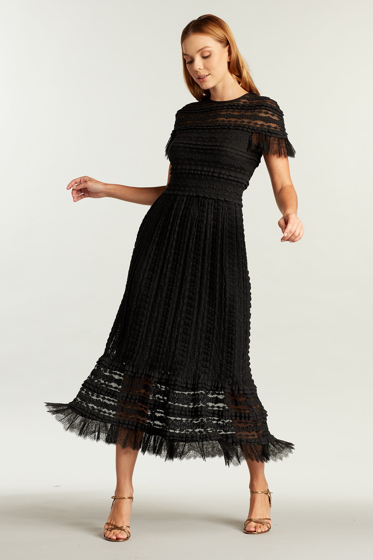 Anji Ruffle-Knit Midi Dress