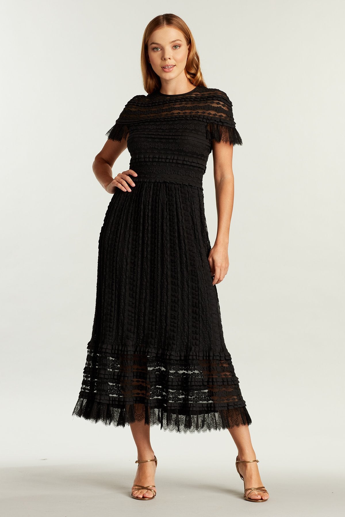 Anji Ruffle-Knit Midi Dress