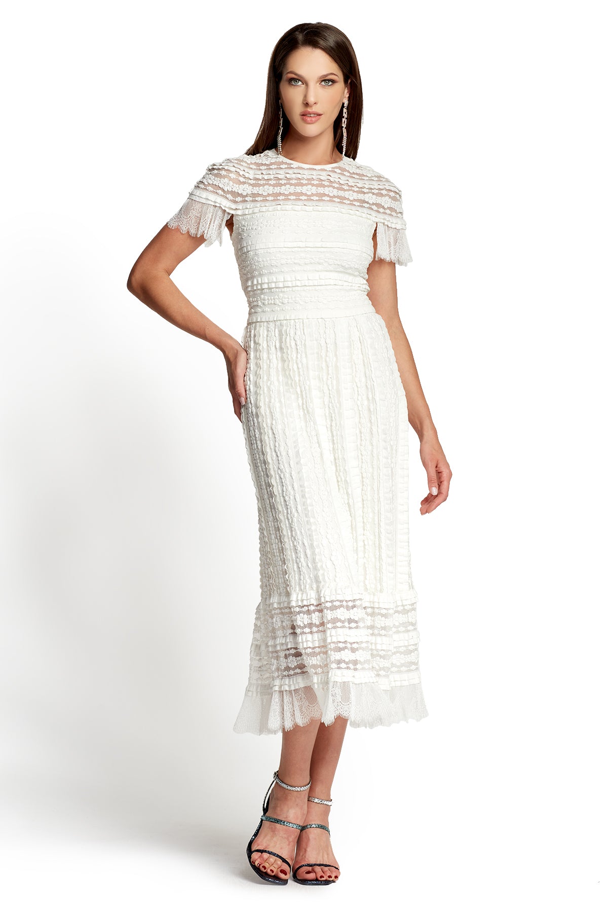 Anji Ruffle-Knit Midi Dress