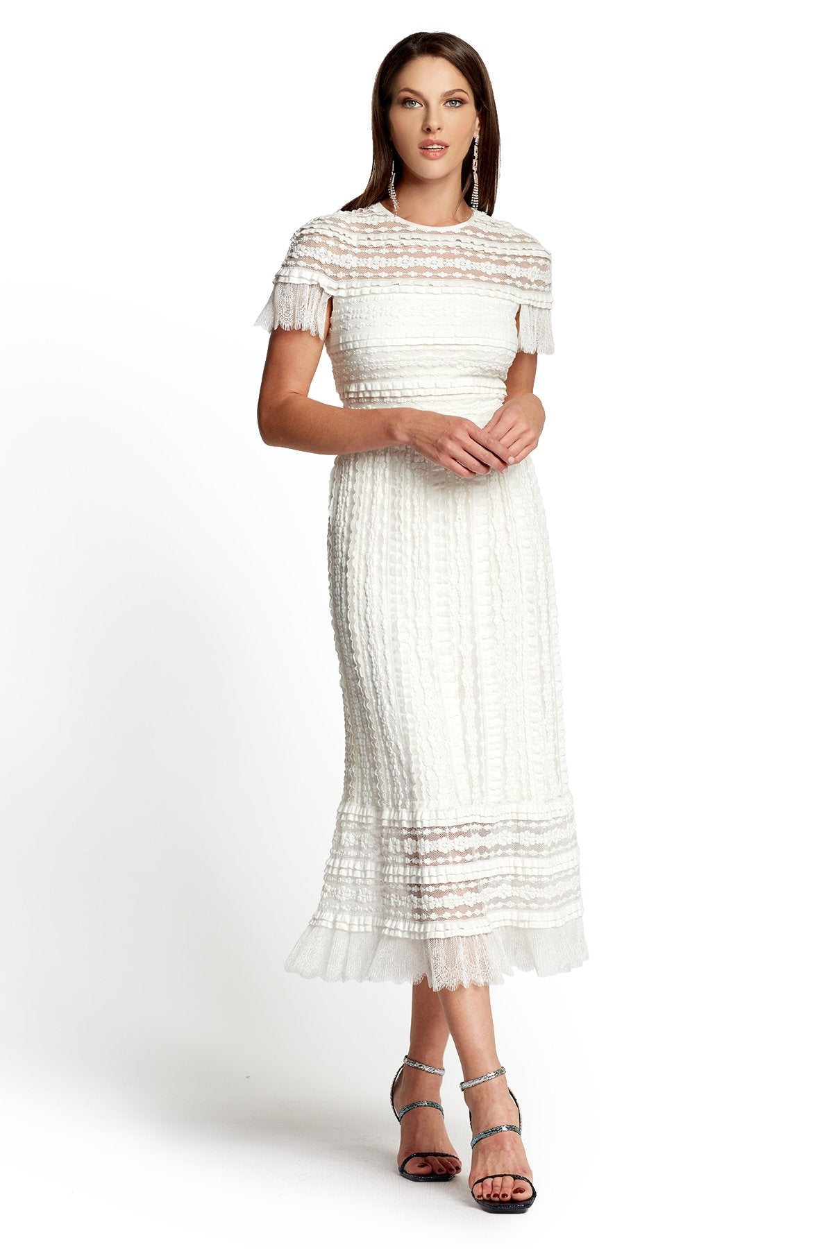 Anji Ruffle-Knit Midi Dress