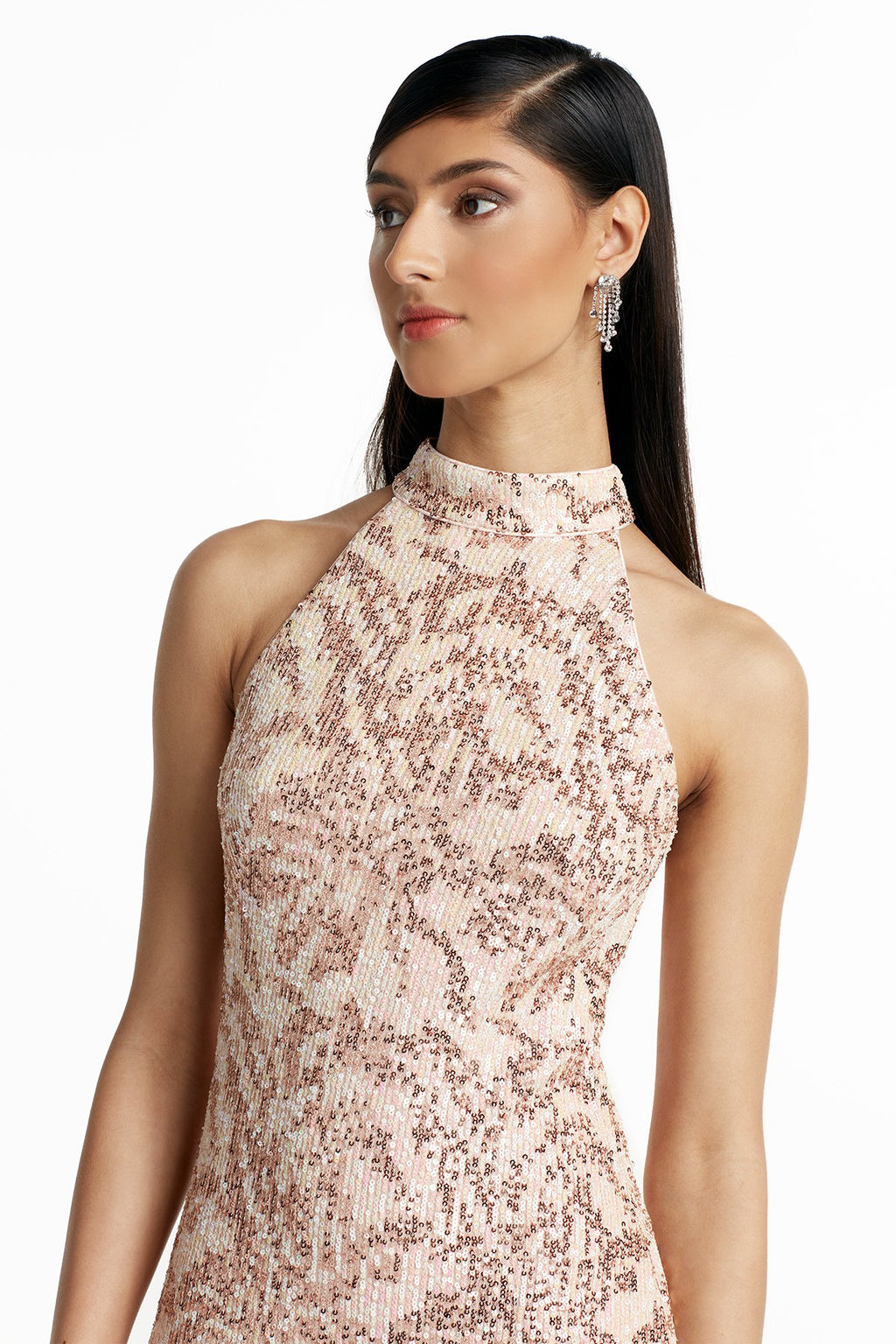 Sweeney Floral Sequin Halter Dress