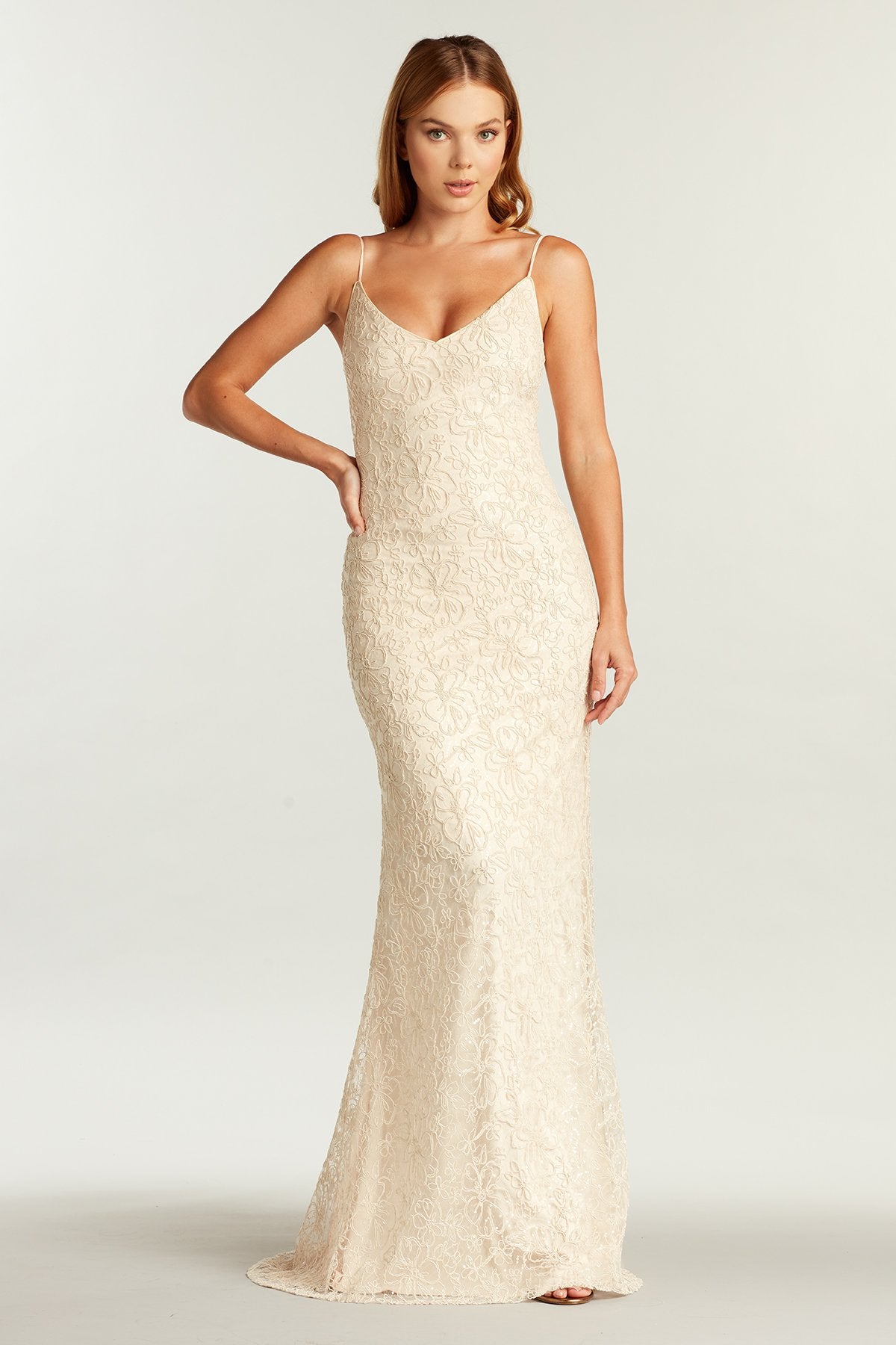 Teela Embroidered Spaghetti Strap Gown