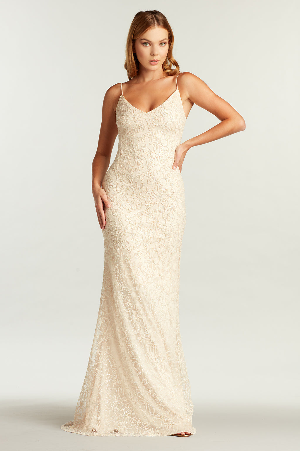 Teela Embroidered Spaghetti Strap Gown