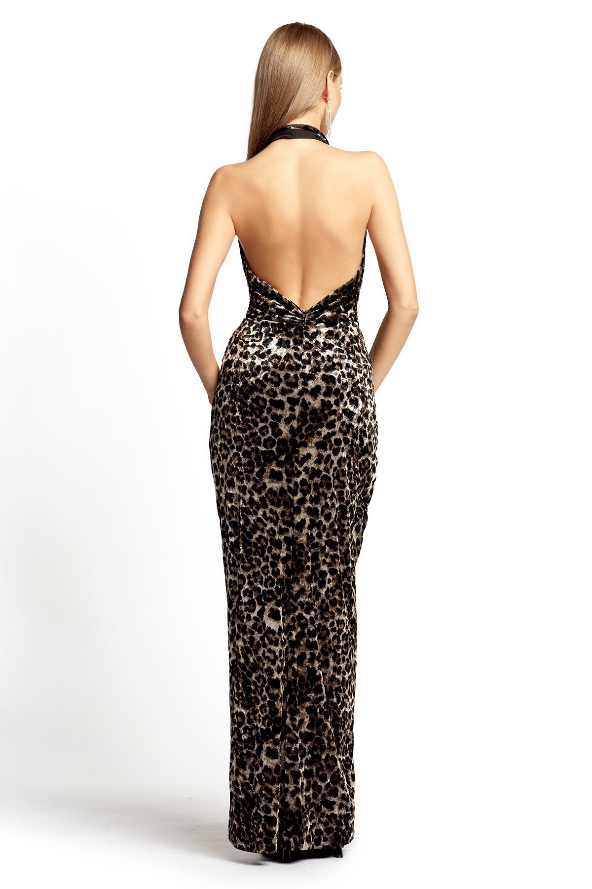 Peg Leopard Print Halter Gown