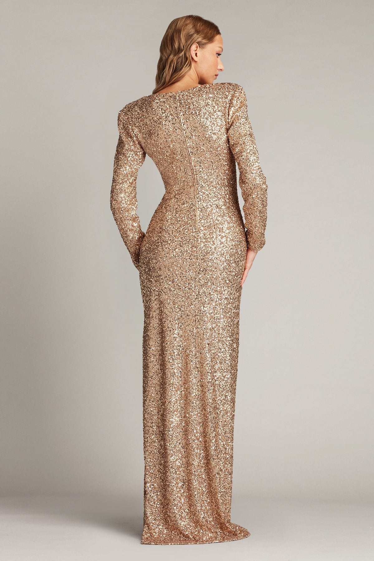 Jazzy Sequin Mesh Plunge Gown