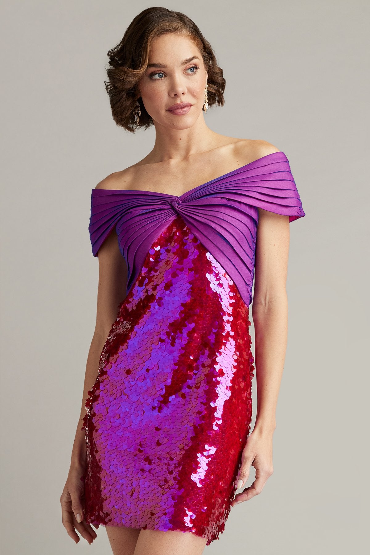 Alby Twist-Drape Sequin Mini Dress
