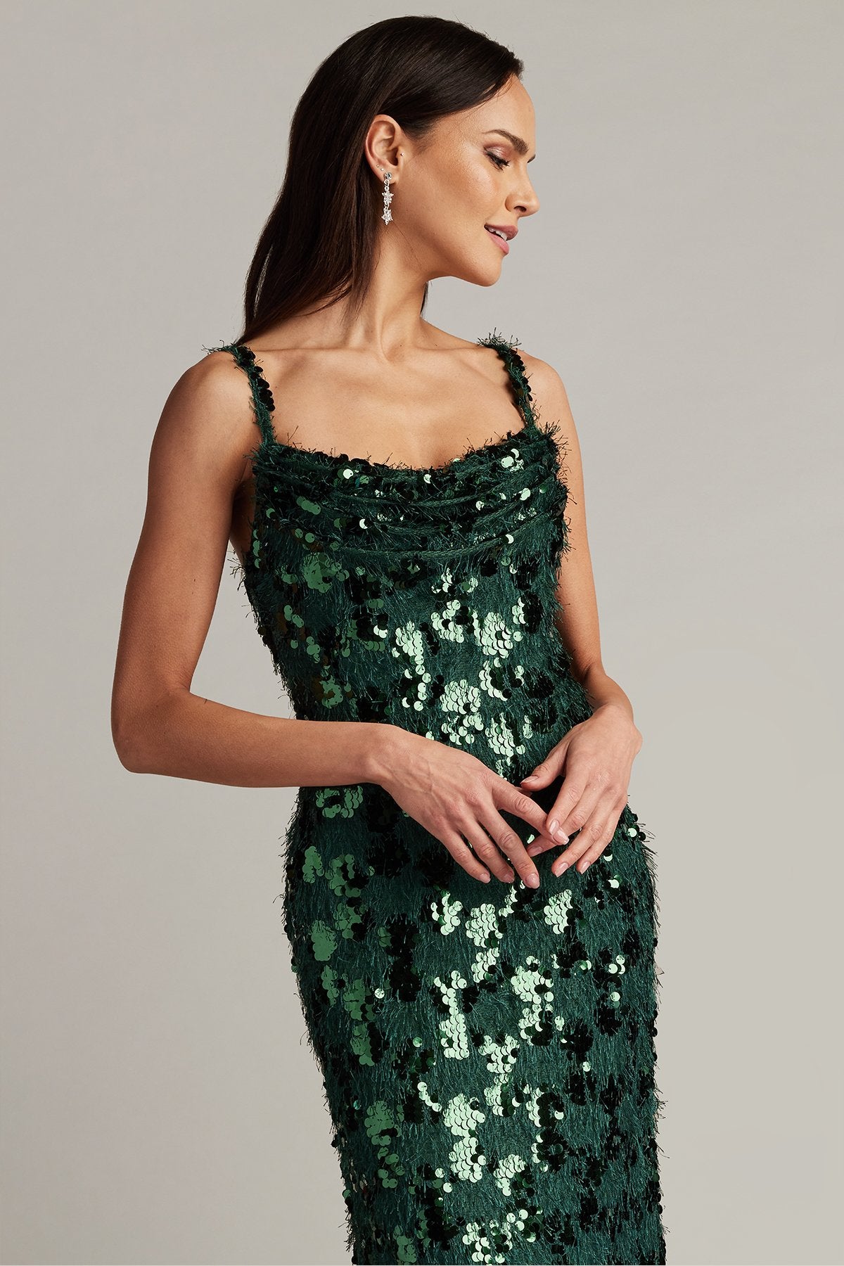 Tinker Sequin Eyelash Fringe Gown – Tadashi Shoji Official Online