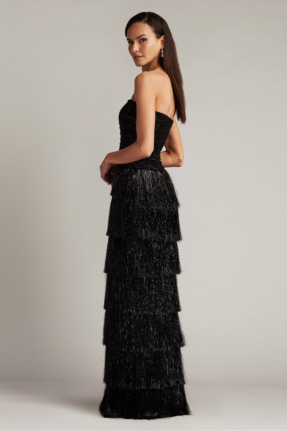 Shania Sequin Velvet Fringe Gown
