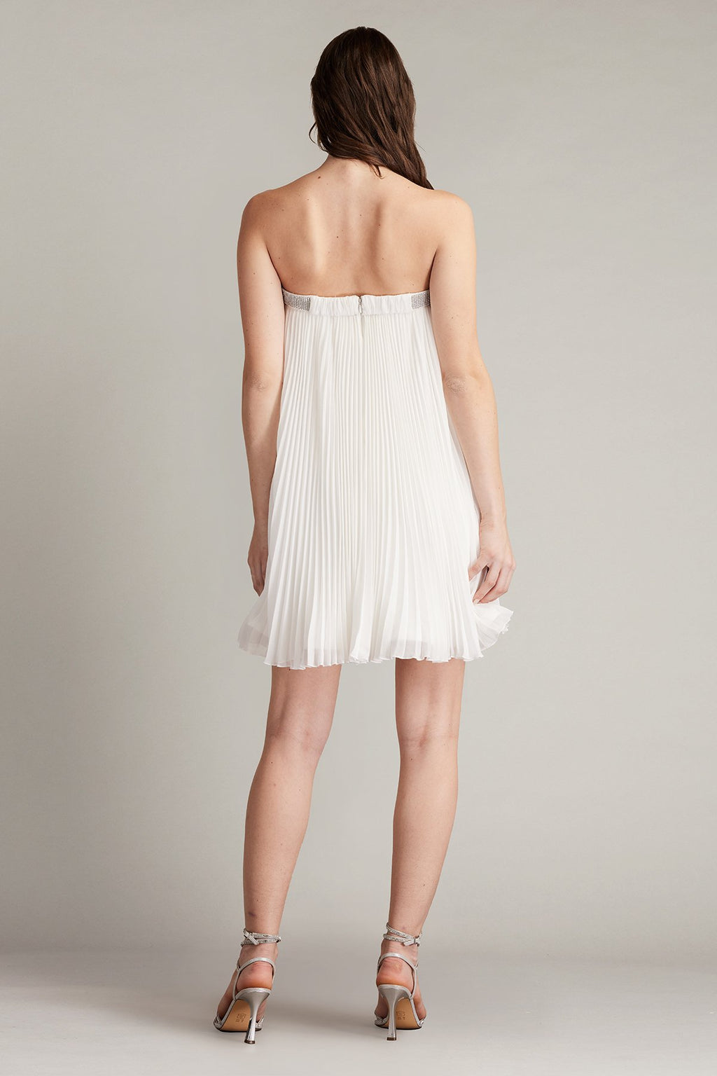 Jemny Pleated Chiffon Trapeze Mini Dress