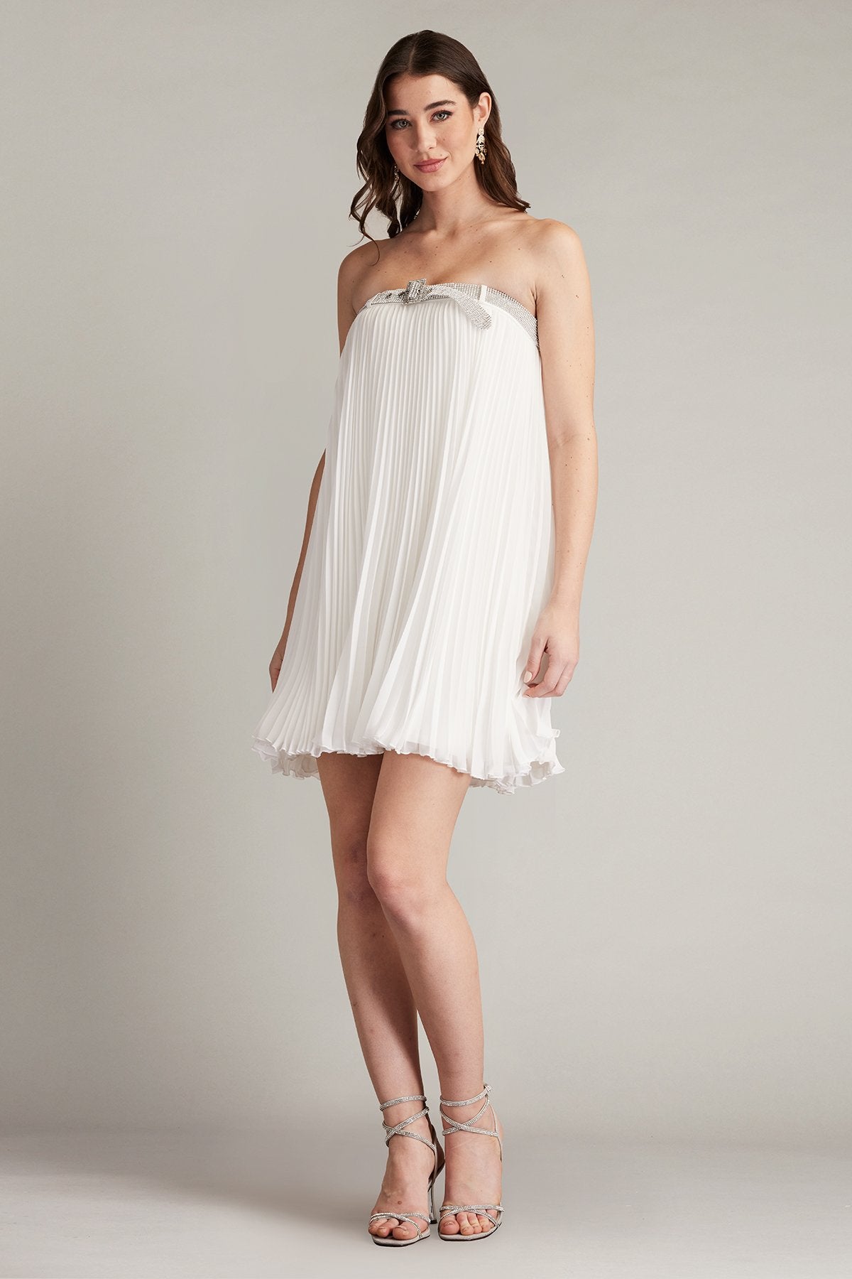 Jemny Pleated Chiffon Trapeze Mini Dress Jemny Pleated Chiffon Trapeze Mini Dress