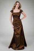 Draped Taffeta Cap Sleeve Gown in Topaz