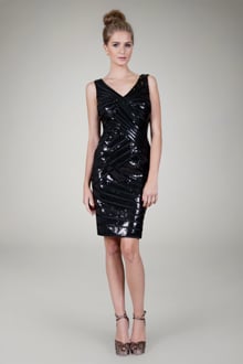 Satin Piped Sequin Dress in Black
