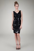 Satin Piped Sequin Dress in Black