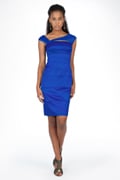 Stretch Satin Banded Dress in Electric Blue