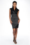 Stretch Satin V-Neck Dress in Black