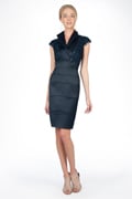 Stretch Satin V-Neck Dress in Navy