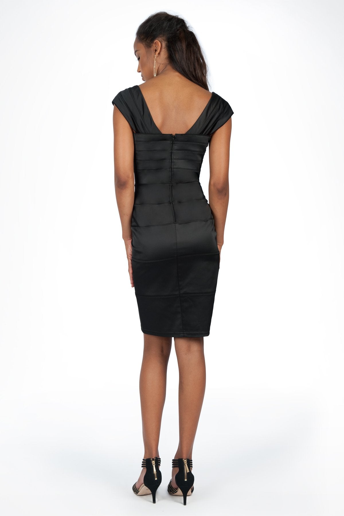 Stretch Satin Sweetheart Dress in Black