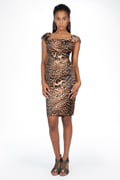 Stretch Satin Leopard Print Dress in Golden Leopard