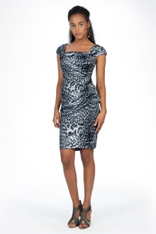 Stretch Satin Leopard Print Dress in Snow Leopard