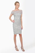 Sequin Mesh Ruched Dress in Silver