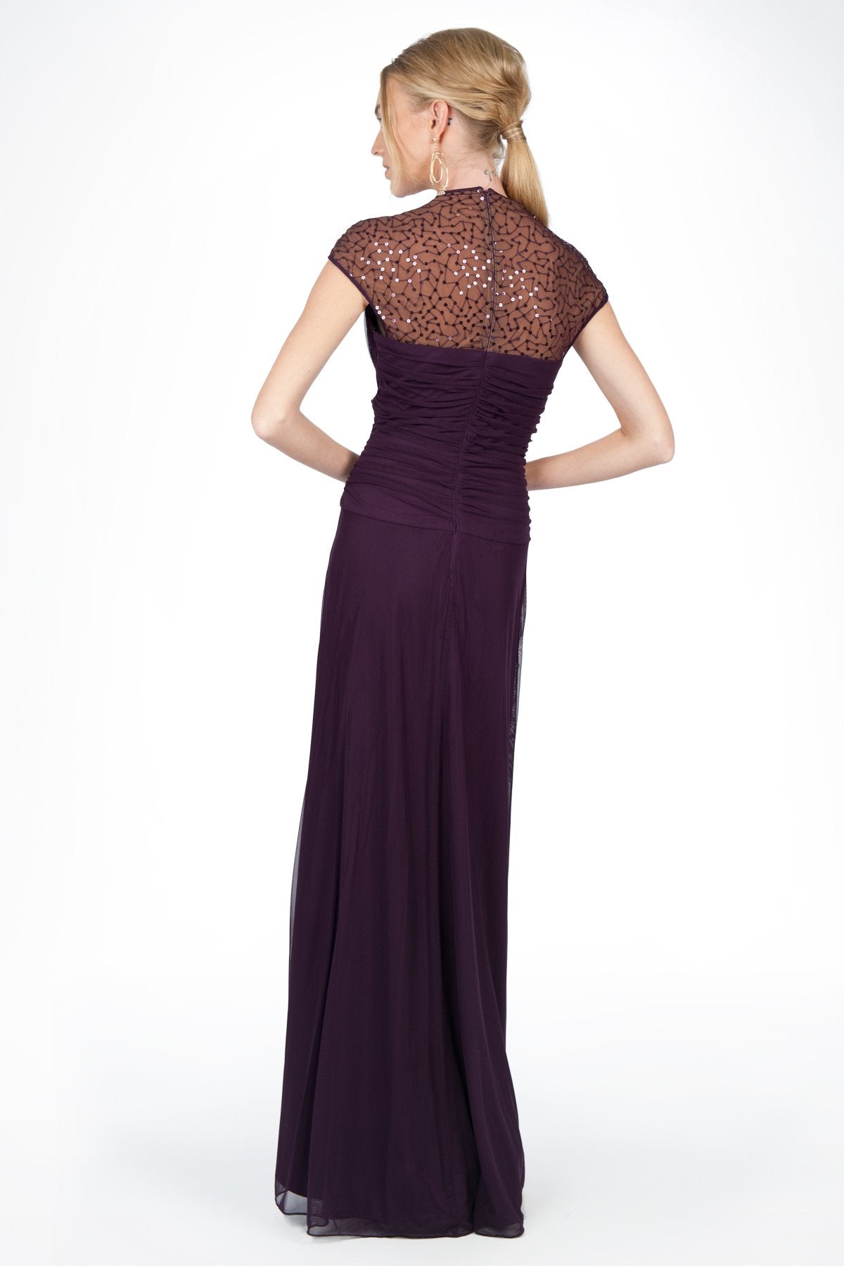 Draped Mesh Sequin Gown in Poppy